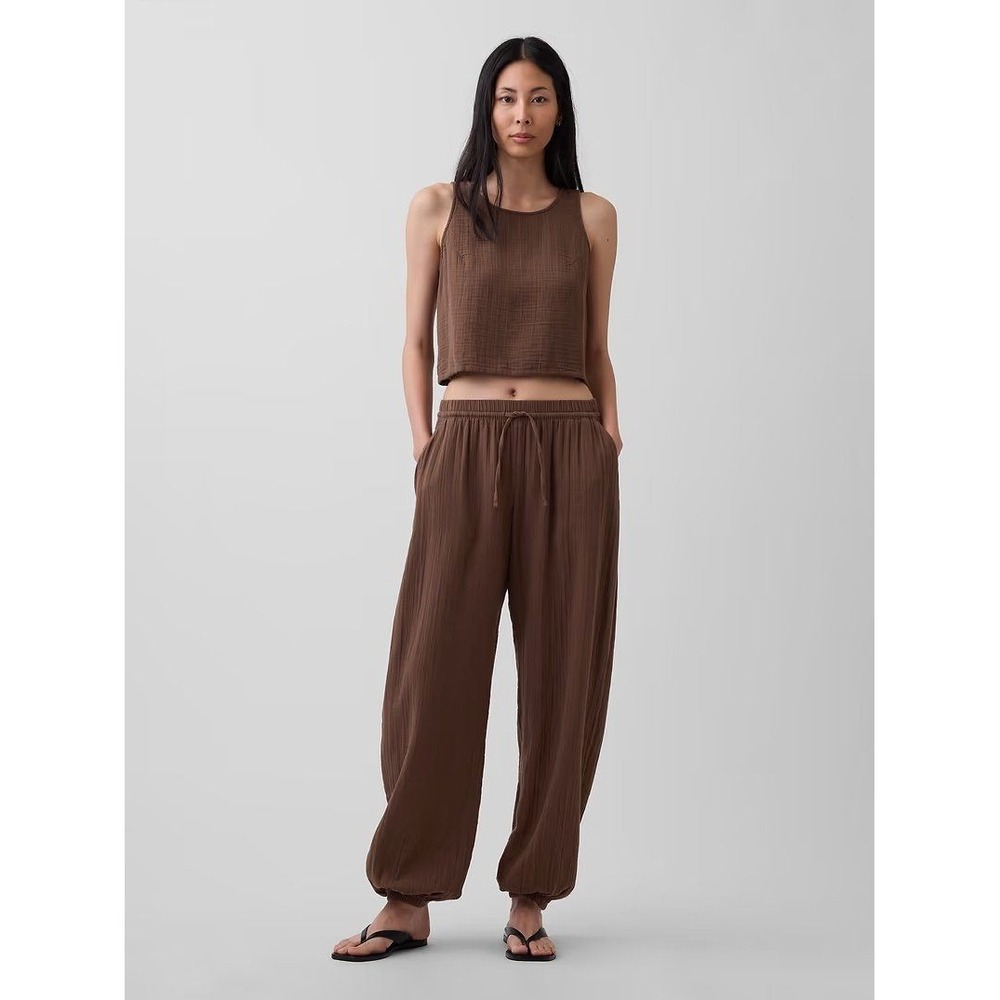 NEW Gap Cotton Gauze Elastic Waist Easy Jogger Pants Cool Brown Large